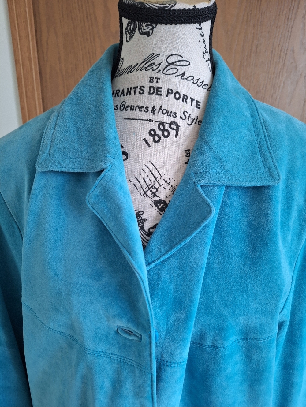 Jessica Holbrook Blue Suede Coat Large